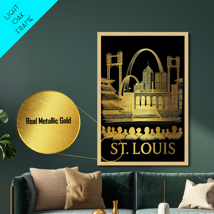 St. Louis Missouri art, Metallic Gold Art, Office Decor, Metal Art, Wood Framed Art, Graduation Travel Gift, Destination Gift