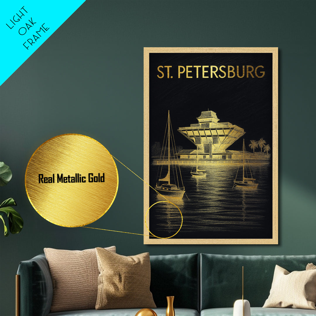 St. Petersburg Florida travel, Metallic Gold Print, Modern House Art, Metal Art, Wood Framed Art, Graduation Travel Gift, Destination Gift