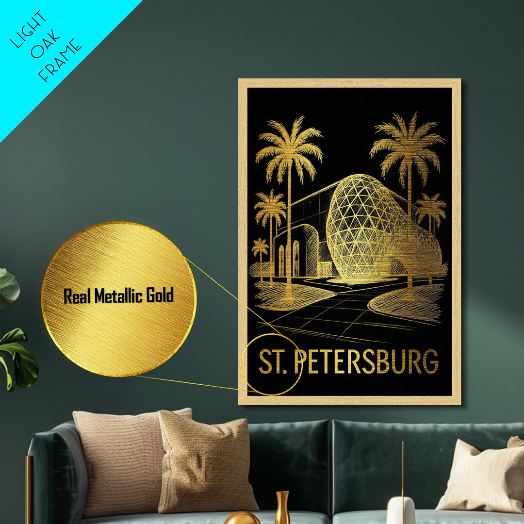 St. Petersburg Florida art, Metallic Gold Art, Modern House Art, Metal Art, Wood Framed Art, Graduation Travel Gift, Travel Gift