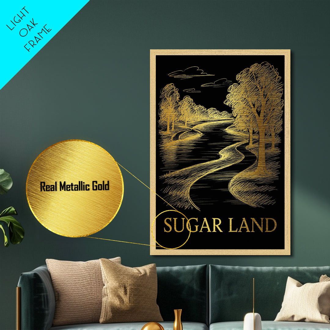 Sugar Land Texas art, Metallic Gold Art, Best Friend Gifts, Metal Art, Wood Framed Art, Birthday Travel Gift, Destination Gift