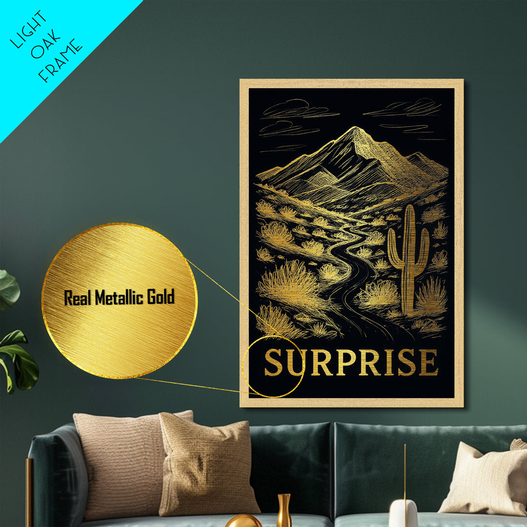 Surprise Arizona art, Metallic Gold Art, Office Decor, Metal Art, Wood Framed Art, Graduation Travel Gift, Destination Gift