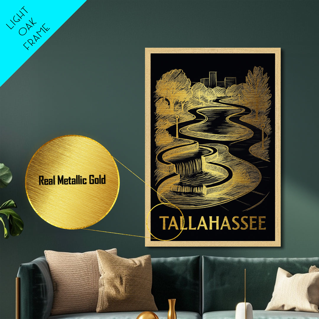 Tallahassee Florida art, Metallic Gold Art, Best Friend Gifts, Metal Art, Wood Framed Art, Birthday Travel Gift, Destination Gift
