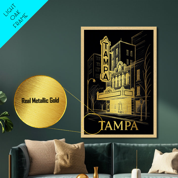 Tampa Florida art, Metallic Gold Art, Housewarming Gift, Metal Art, Wood Framed Art, Newlywed Travel Gift, Honeymoon Gift