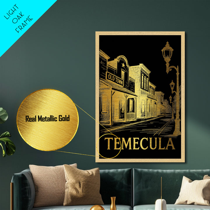 Temecula California art, Metallic Gold Art, Office Decor, Metal Art, Wood Framed Art, Graduation Travel Gift, Destination Gift