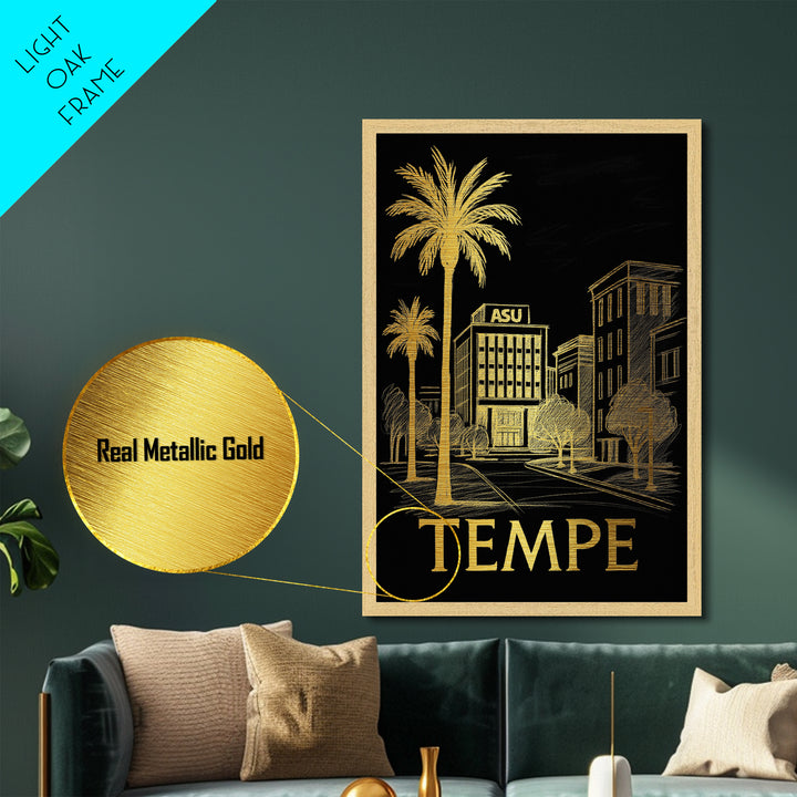 Tempe Arizona art, Metallic Gold Art, Travel Art Prints, Metal Art, Wood Framed Art, Adventure Lover Gift, Traveler Gift