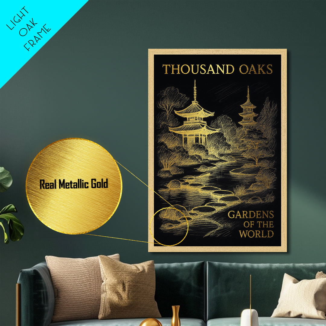 Thousand Oaks California travel, Metallic Gold Print, College Dorm Décor, Metal Art, Wood Framed Art, Graduation Travel Gift, Traveler Gift