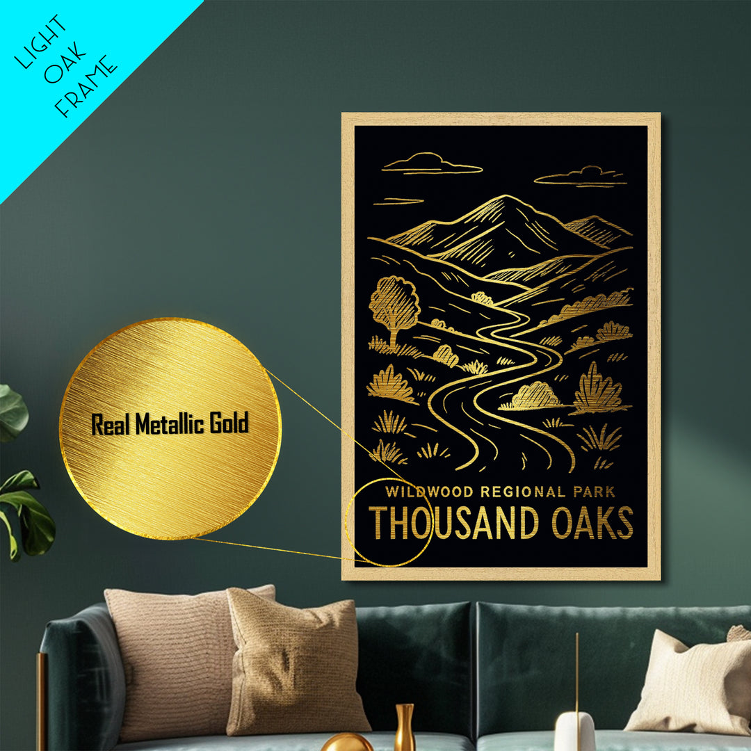 Thousand Oaks California art, Metallic Gold Art, Best Friend Gifts, Metal Art, Wood Framed Art, Birthday Travel Gift, Destination Gift