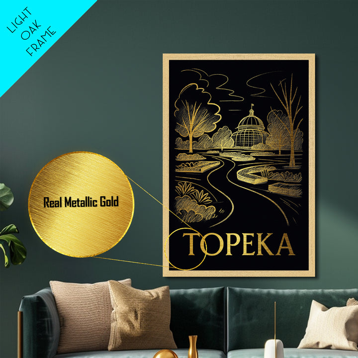 Topeka Kansas art, Metallic Gold Art, Office Decor, Metal Art, Wood Framed Art, Graduation Travel Gift, Destination Gift
