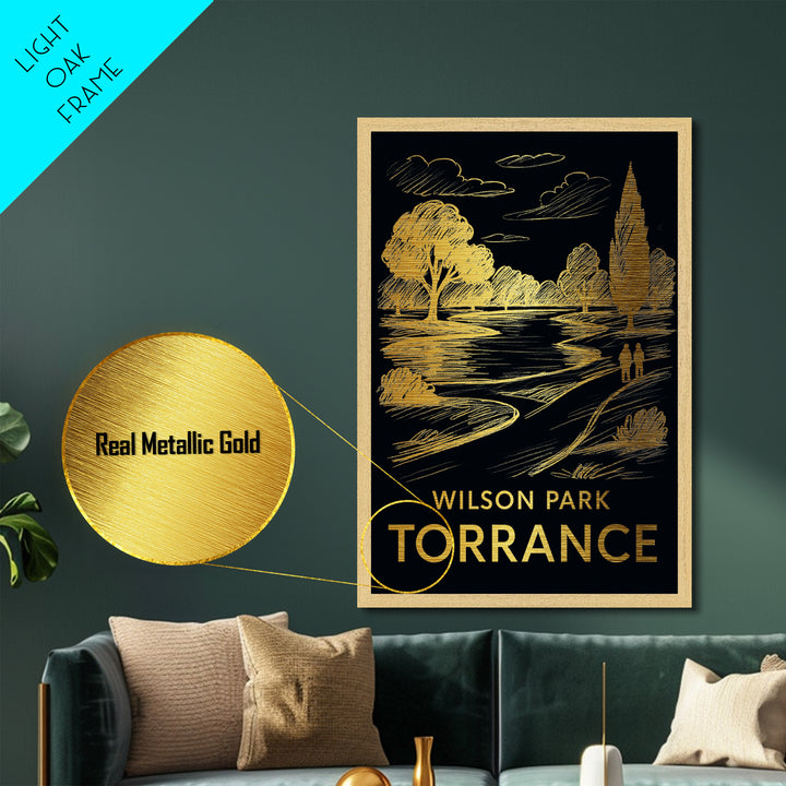 Torrance California art, Metallic Gold Art, Travel Art Prints, Metal Art, Wood Framed Art, Adventure Lover Gift, Traveler Gift