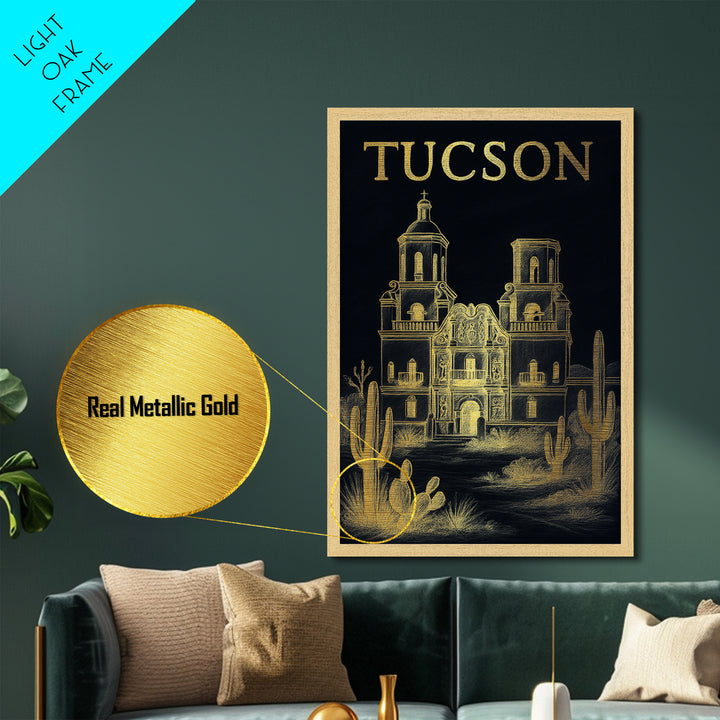 Tucson Arizona travel, Metallic Gold Print, Modern House Art, Metal Art, Wood Framed Art, Graduation Travel Gift, Destination Gift