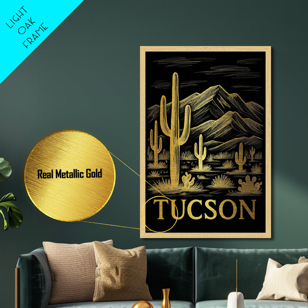 Tucson Arizona art, Metallic Gold Art, Modern House Art, Metal Art, Wood Framed Art, Graduation Travel Gift, Travel Gift