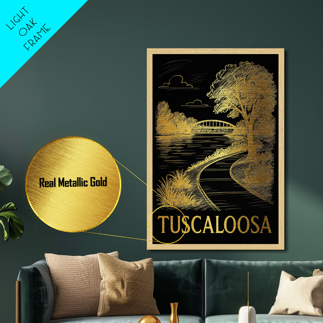 Tuscaloosa Alabama art, Metallic Gold Art, Housewarming Gift, Metal Art, Wood Framed Art, Newlywed Travel Gift, Honeymoon Gift