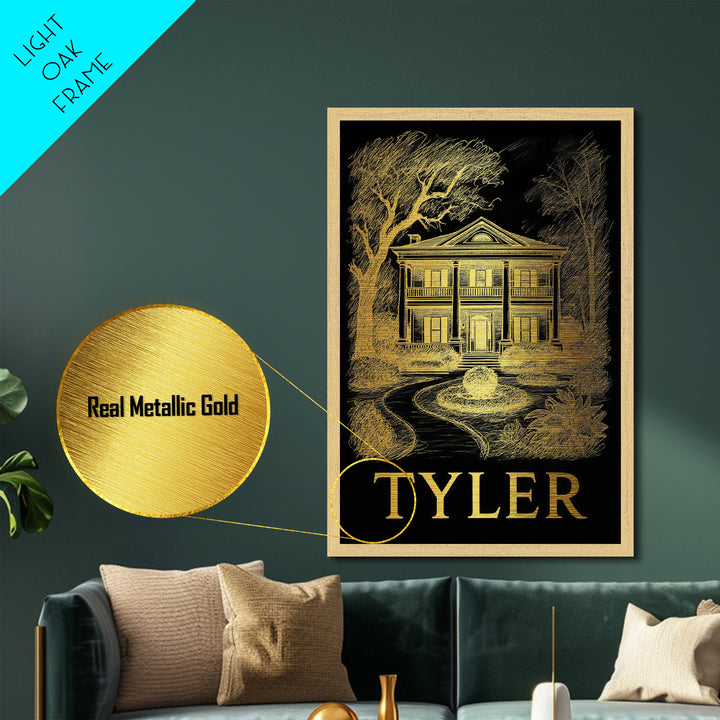 Tyler Texas art, Metallic Gold Art, Office Decor, Metal Art, Wood Framed Art, Graduation Travel Gift, Destination Gift