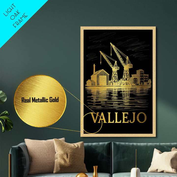 Vallejo California art, Metallic Gold Art, Wood Framed Art, Metal Art, Modern House Art, Metallic Gold Art, Living Room Décor