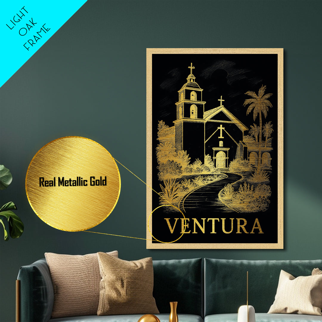 Ventura California art, Metallic Gold Art, Wood Framed Art, Metal Art, Housewarming Gift, Metallic Gold Art, Living Room Art