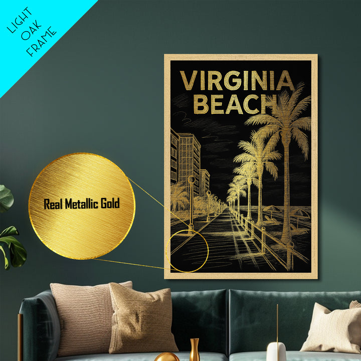 Virginia Beach Virginia travel, Metallic Gold Print, Wood Framed Art, Metal Art, Modern Wall Art, Metallic Gold Print