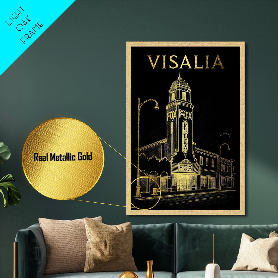 Visalia California travel, Metallic Gold Print, Wood Framed Art, Metal Art, Minimalist Wall Art, Metallic Gold Print, Living Room Art