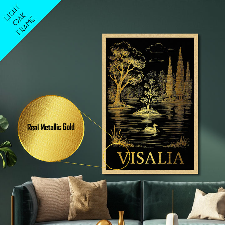 Visalia California art, Metallic Gold Art, Wood Framed Art, Metal Art, Modern House Art, Metallic Gold Art, Bedroom Wall Art