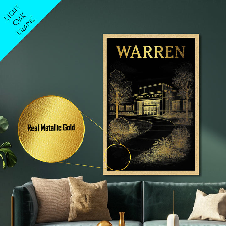 Warren Michigan travel, Metallic Gold Print, Wood Framed Art, Metal Art, Modern Wall Art, Metallic Gold Print, Modern Art