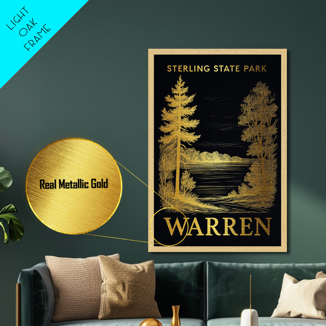 Warren Michigan art, Metallic Gold Art, Wood Framed Art, Metal Art, Housewarming Gift, Metallic Gold Art, Home Décor