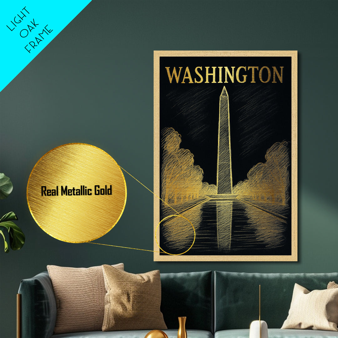Washington District of Columbia travel, Metallic Gold Print, Wood Framed Art, Metal Art, Closing Gift, Metallic Gold Print