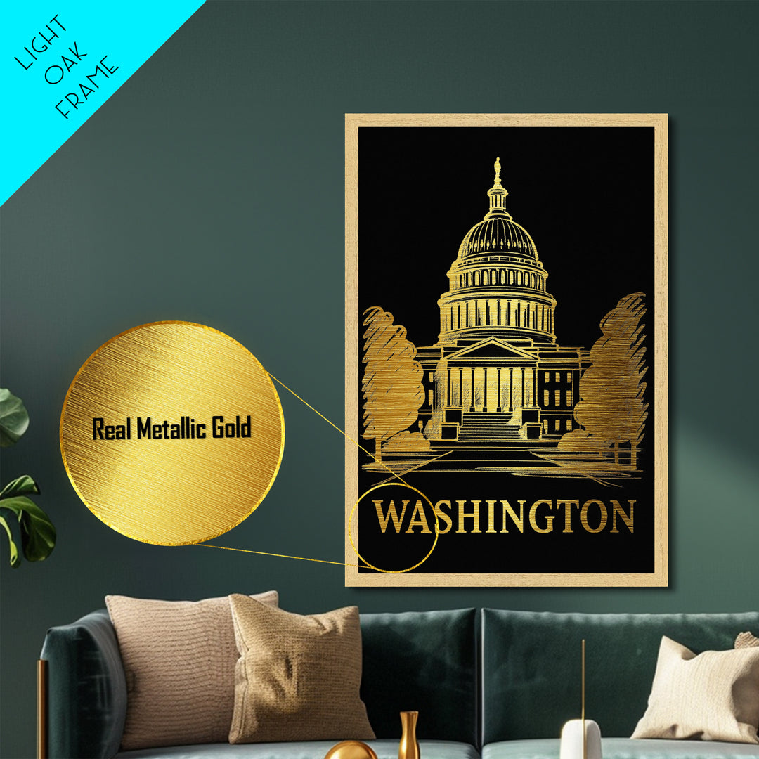 Washington DC travel, Metallic Gold Print, Wood Framed Art, Metal Art, Modern Wall Art, Metallic Gold Print, Best Friend Gift