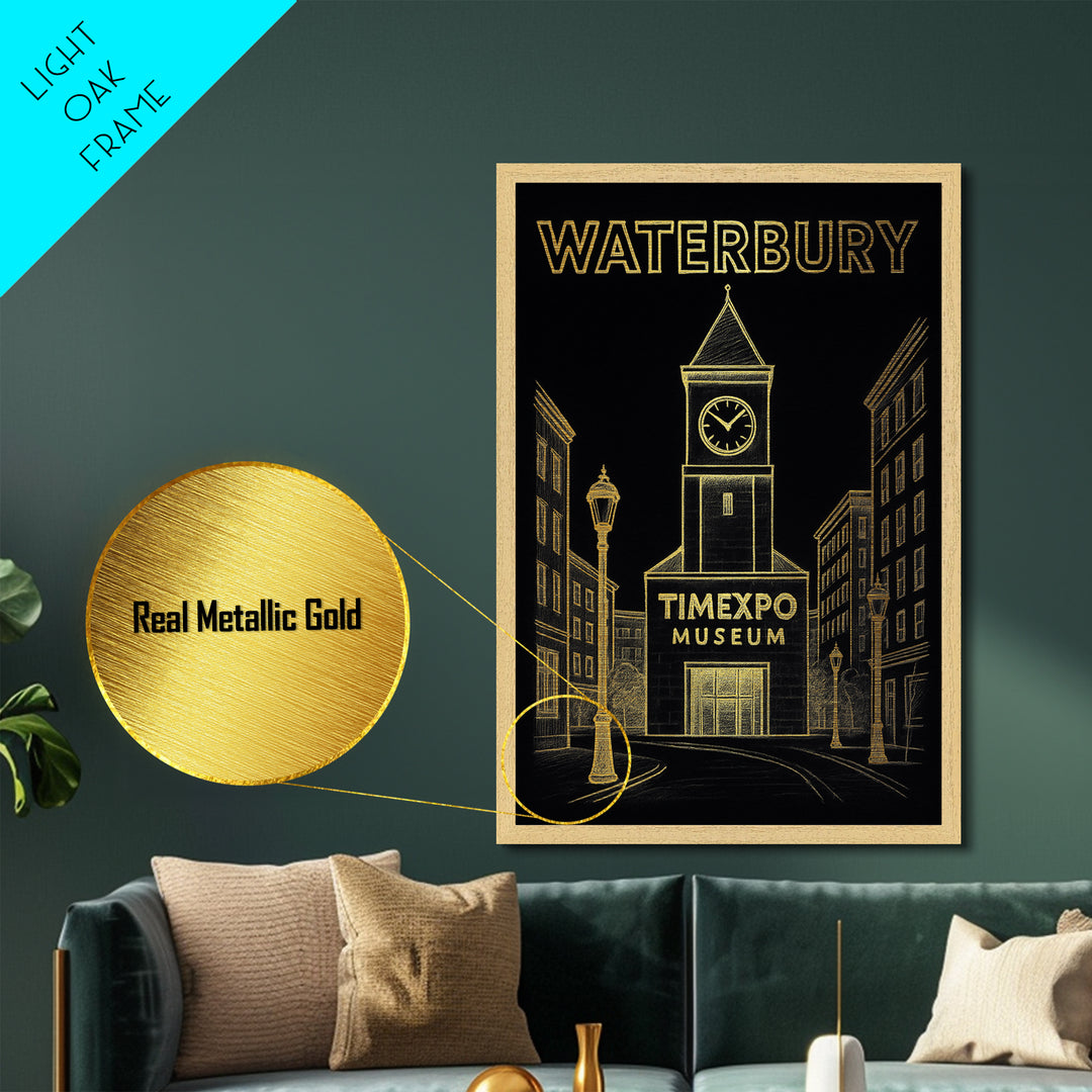 Waterbury Connecticut travel, Metallic Gold Print, Wood Framed Art, Metal Art, Travel Art Prints, Metallic Gold Art, Closing Gift