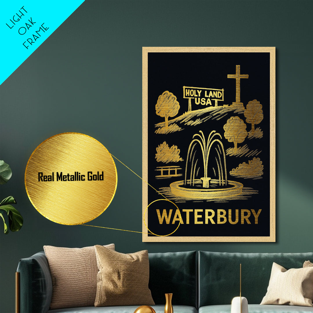 Waterbury Connecticut art, Metallic Gold Art, Wood Framed Art, Metal Art, Minimalist Wall Art, Metallic Gold Print, Modern Art