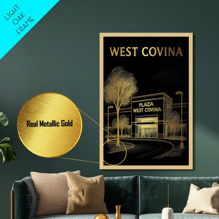 West Covina California travel, Metallic Gold Print, Wood Framed Art, Metal Art, Modern House Art, Metallic Gold Print