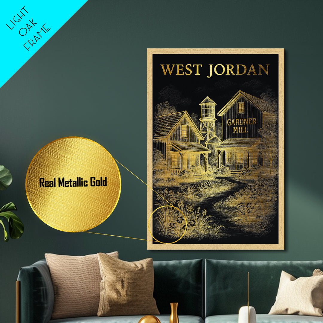 West Jordan Utah travel, Metallic Gold Print, Wood Framed Art, Metal Art, Best Friend Gifts, Metallic Gold Print, Modern Art