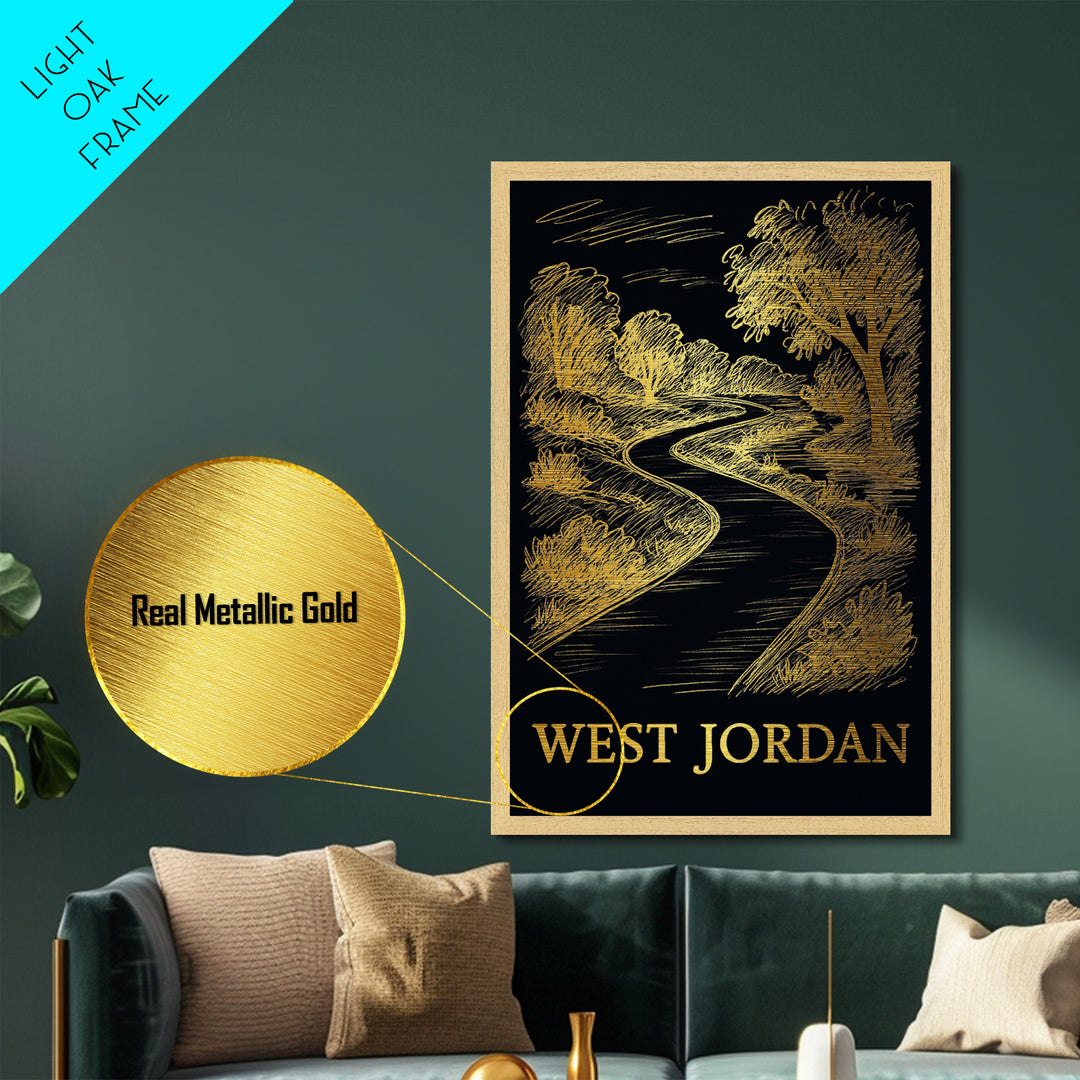 West Jordan Utah art, Metallic Gold Art, Wood Framed Art, Metal Art, Modern Wall Art, Metallic Gold Art, Honeymoon Gift