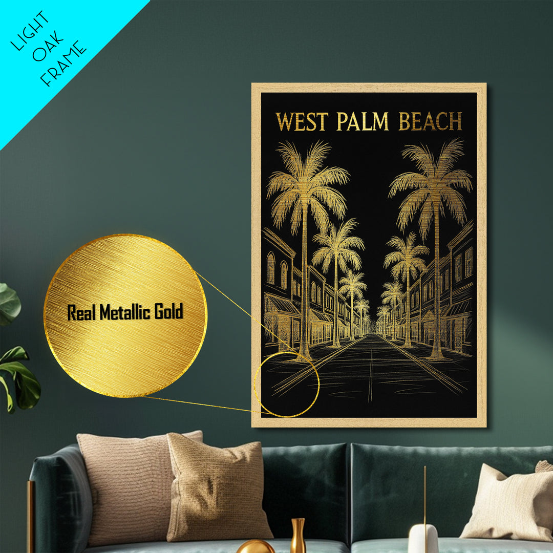 West Palm Beach Florida travel, Metallic Gold Print, Wood Framed Art, Metal Art, Office Decor, Metallic Gold Print, Modern Art