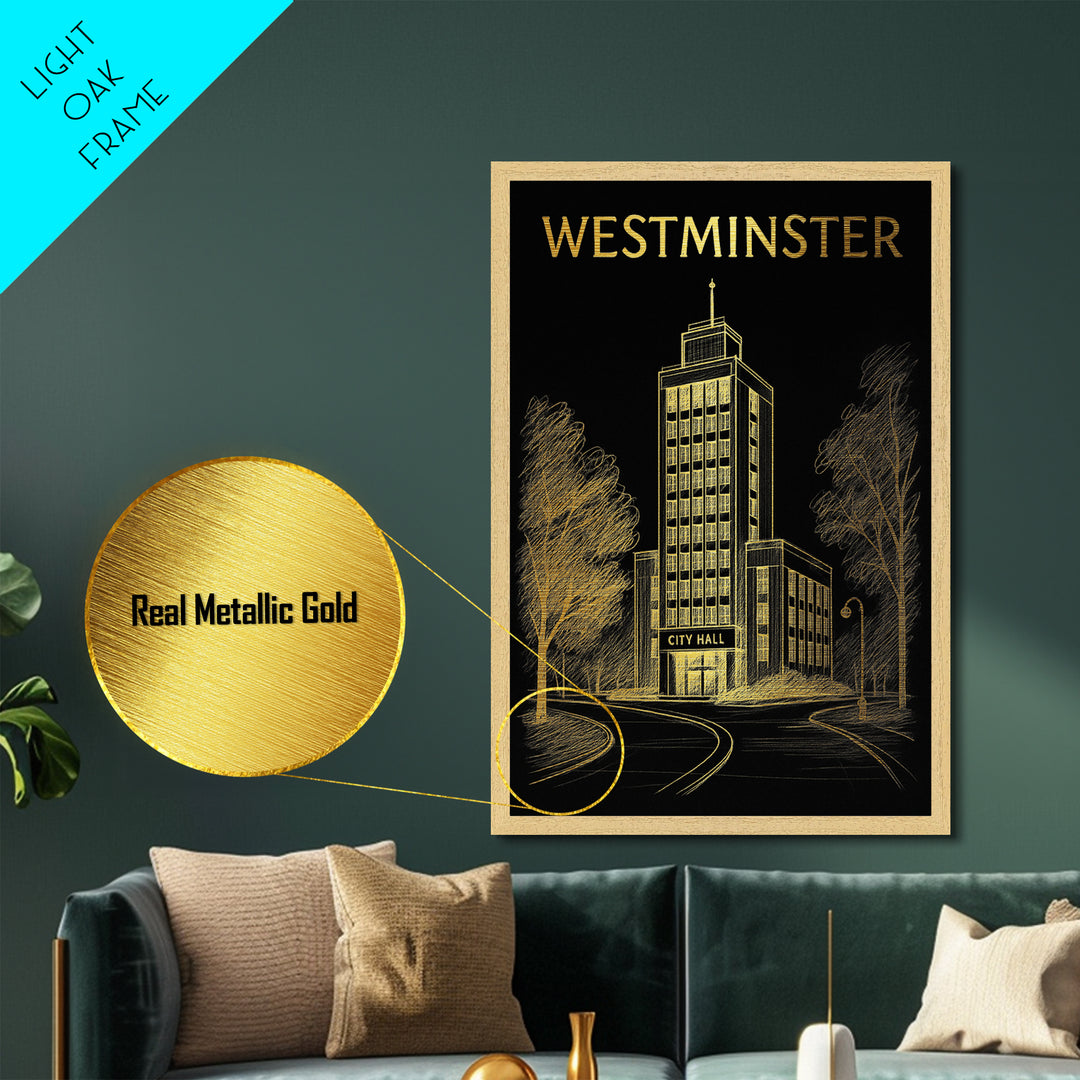 Westminster Colorado travel, Metallic Gold Print, Wood Framed Art, Metal Art, Housewarming Gift, Metallic Gold Print