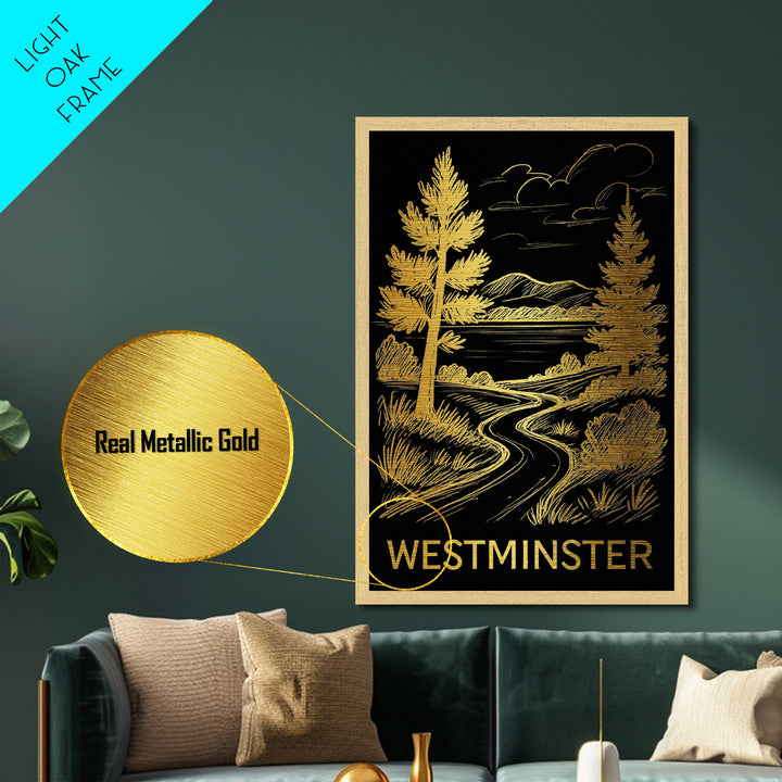Westminster Colorado art, Metallic Gold Art, Wood Framed Art, Metal Art, Closing Gift, Metallic Gold Art, Living Room Wall Art