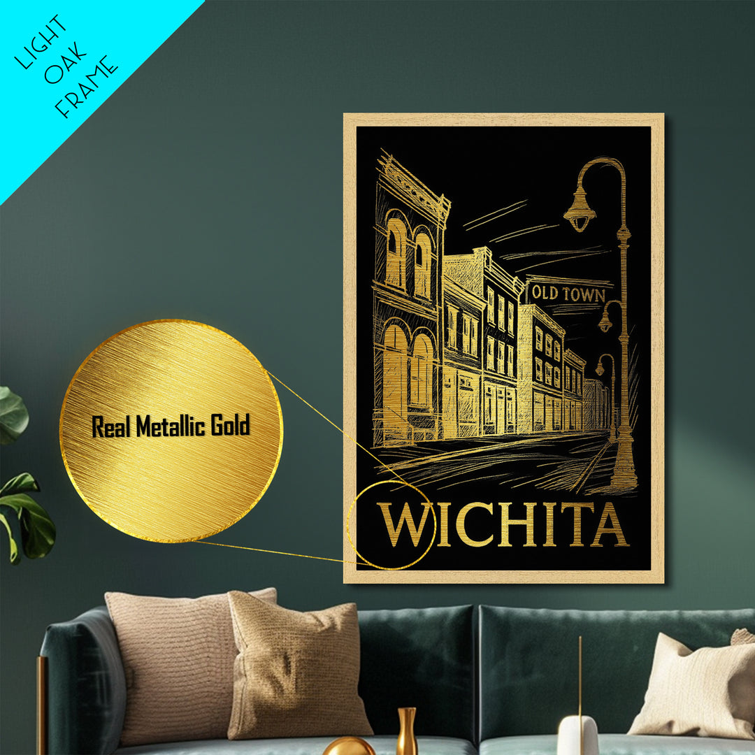 Wichita Kansas art, Metallic Gold Art, Wood Framed Art, Metal Art, Modern House Art, Metallic Gold Art, Travel Wall Art