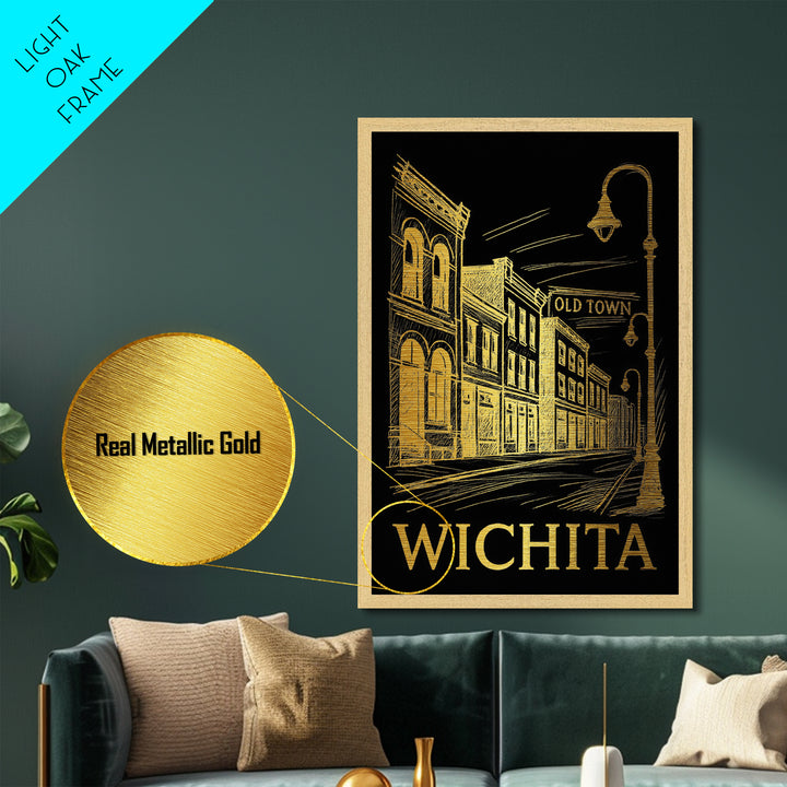 Wichita Kansas art, Metallic Gold Art, Wood Framed Art, Metal Art, Modern House Art, Metallic Gold Art, Travel Wall Art