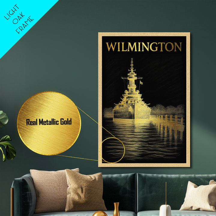 Wilmington North Carolina travel, Metallic Gold Print, Wood Framed Art, Metal Art, Modern Wall Art, Metallic Gold Print