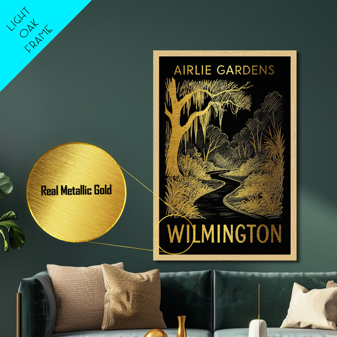 Wilmington North Carolina art, Metallic Gold Art, Wood Framed Art, Metal Art, Housewarming Gift, Metallic Gold Art