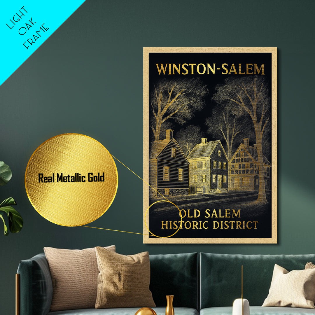 Winston Salem North Carolina travel, Metallic Gold Print, Wood Framed Art, Metal Art, Closing Gift, Metallic Gold Print