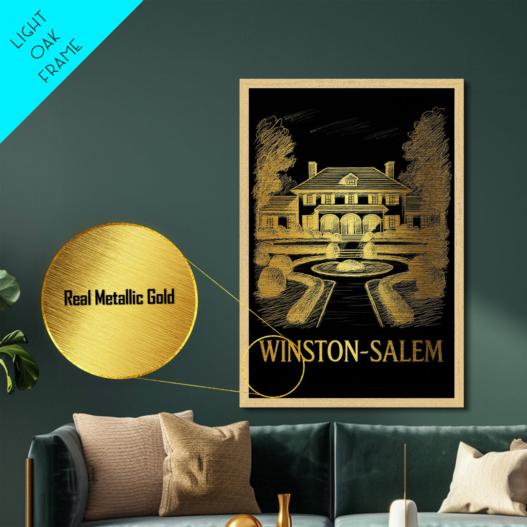 Winston Salem North Carolina art, Metallic Gold Art, Wood Framed Art, Metal Art, Office Decor, Metallic Gold Art