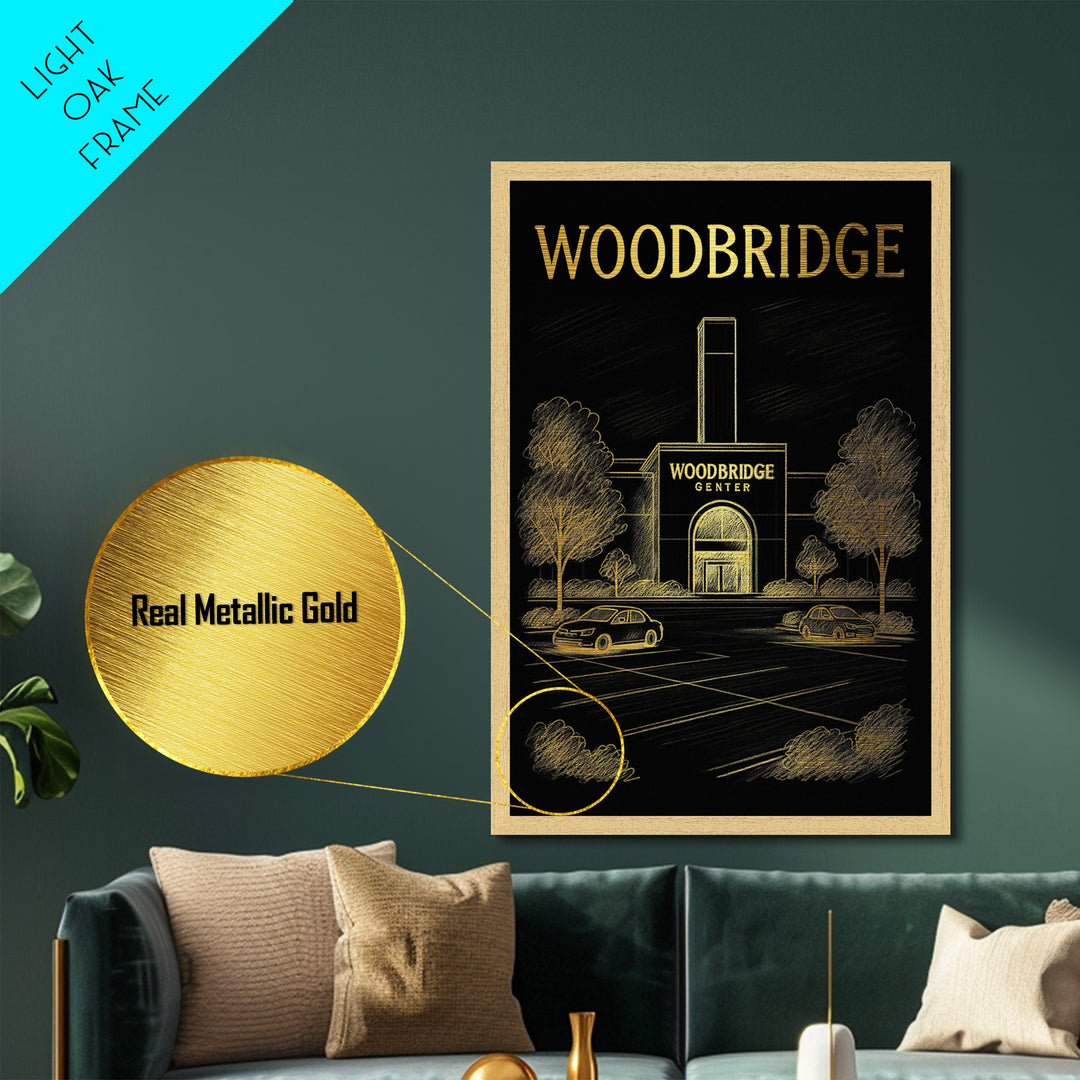 Woodbridge New Jersey travel, Metallic Gold Print, Wood Framed Art, Metal Art, Modern Wall Art, Metallic Gold Print