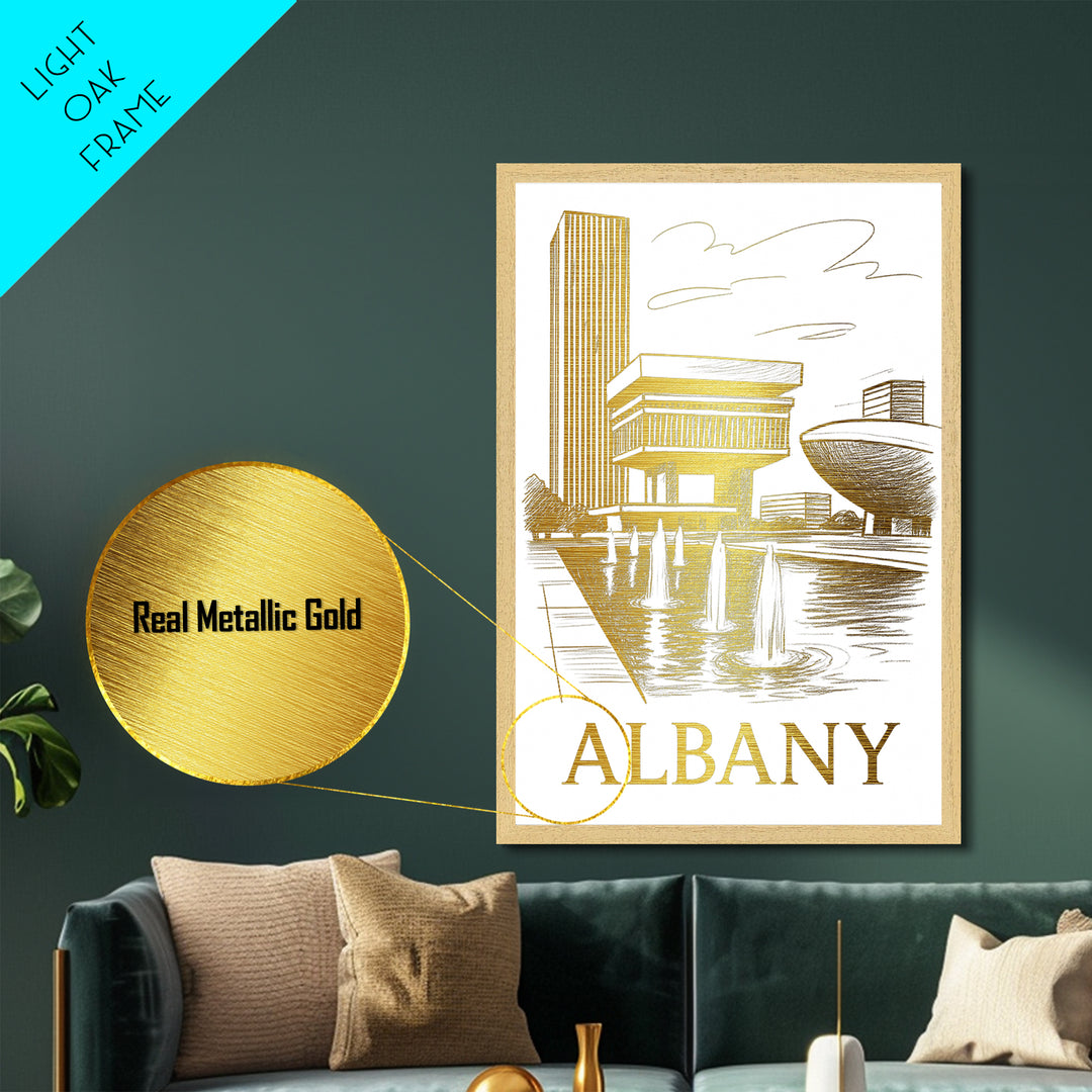 Albany New York art, Metallic Gold Print, Best Friend Gifts, Metal Art, Wood Framed Art, Birthday Travel Gift, Traveler Gift