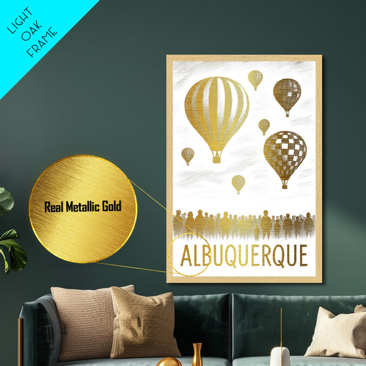 Albuquerque New Mexico art, Metallic Gold Print, Housewarming Gift, Metal Art, Wood Framed Art, Newlywed Travel Gift, Honeymoon Gift