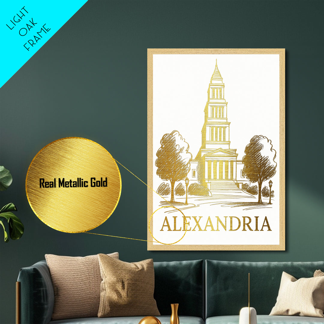 Alexandria Virginia art, Metallic Gold Art, Closing Gift, Metal Art, Wood Framed Art, Anniversary Travel Gift, Retirement Travel Gift