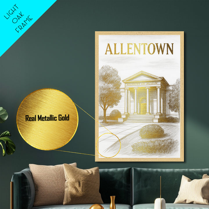 Allentown Pennsylvania travel, Metallic Gold Art, Modern House Art, Metal Art, Wood Framed Art, Traveler Gift, Destination Gift