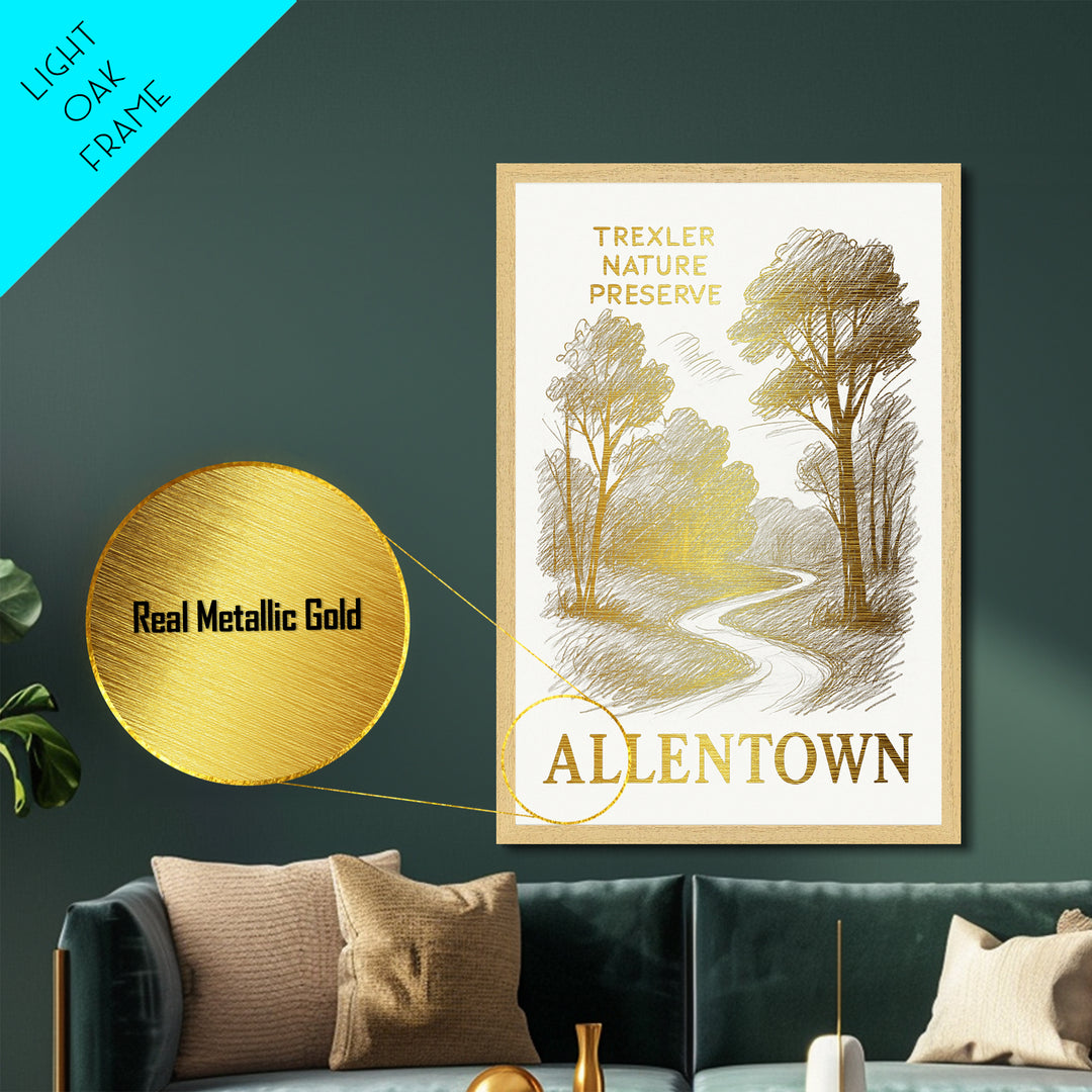 Allentown Pennsylvania art, Metallic Gold Print, Modern House Art, Metal Art, Wood Framed Art, Graduation Travel Gift, Travel Gift