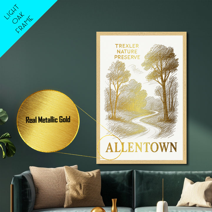 Allentown Pennsylvania art, Metallic Gold Print, Modern House Art, Metal Art, Wood Framed Art, Graduation Travel Gift, Travel Gift