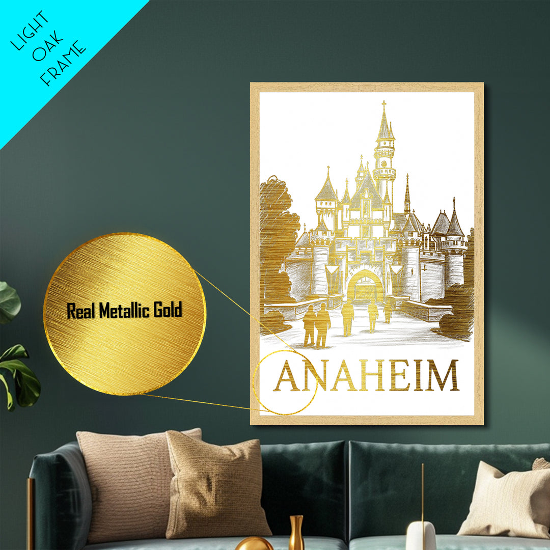 Anaheim California travel, Metallic Gold Art, College Dorm Décor, Metal Art, Wood Framed Art, Traveler Gift, Graduation Travel Gift