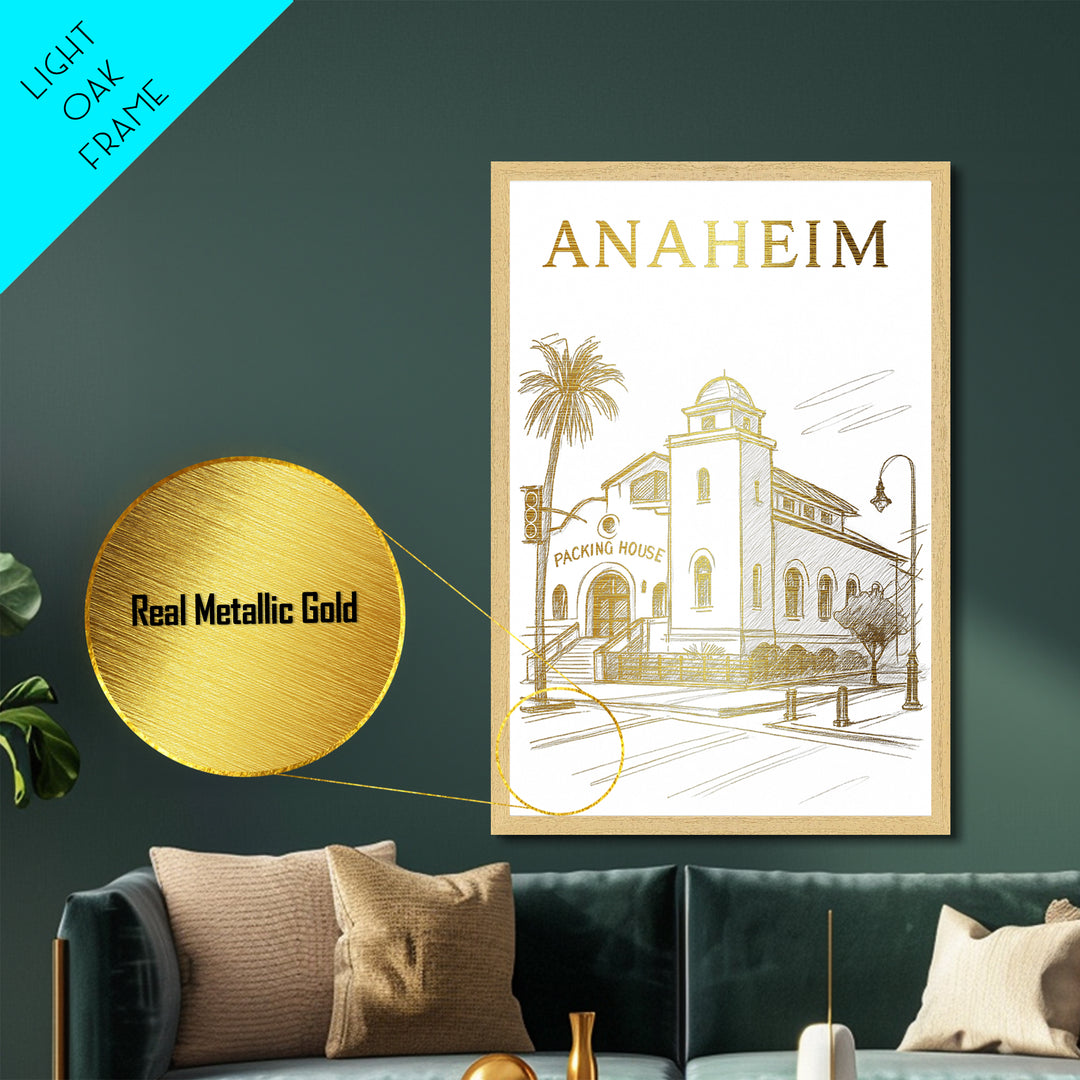 Anchorage Alaska art, Metallic Gold Print, Modern House Art, Metal Art, Wood Framed Art, Destination Gift, Traveler Gift