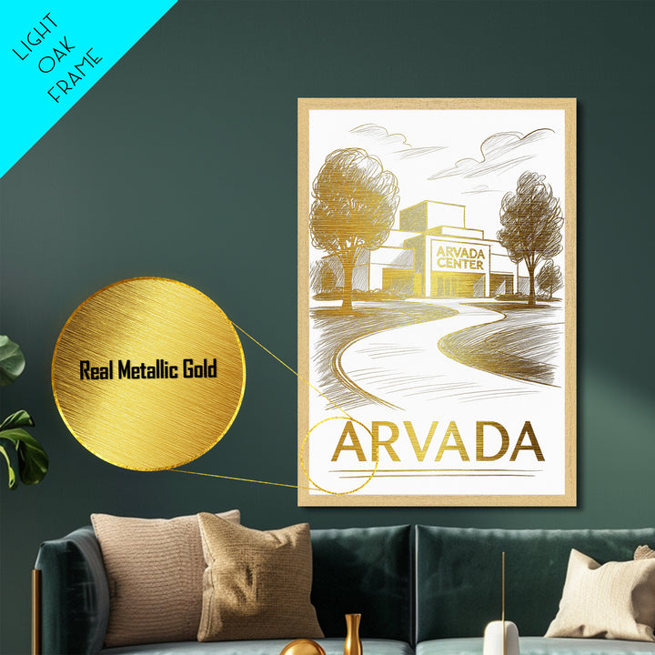 Arvada Colorado art, Metallic Gold Print, Housewarming Gift, Metal Art, Wood Framed Art, Newlywed Travel Gift, Honeymoon Gift